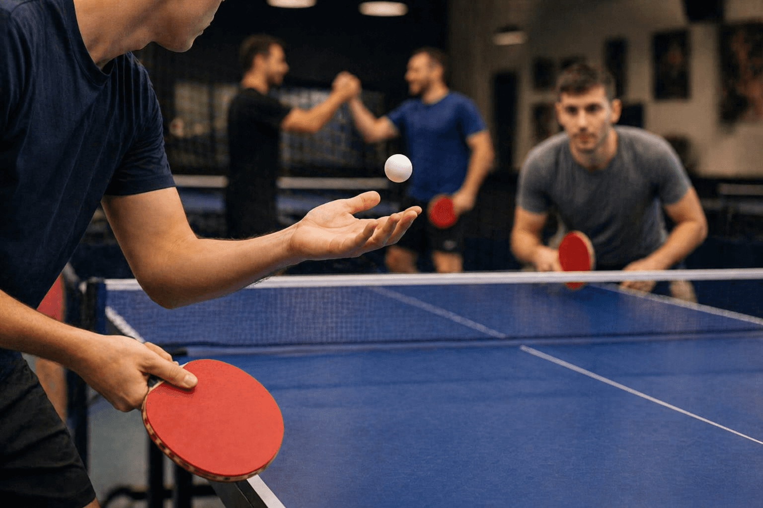 Team building Ping Connect avec des collègues jouant au tennis de table lors d’un événement d’entreprise en Belgique